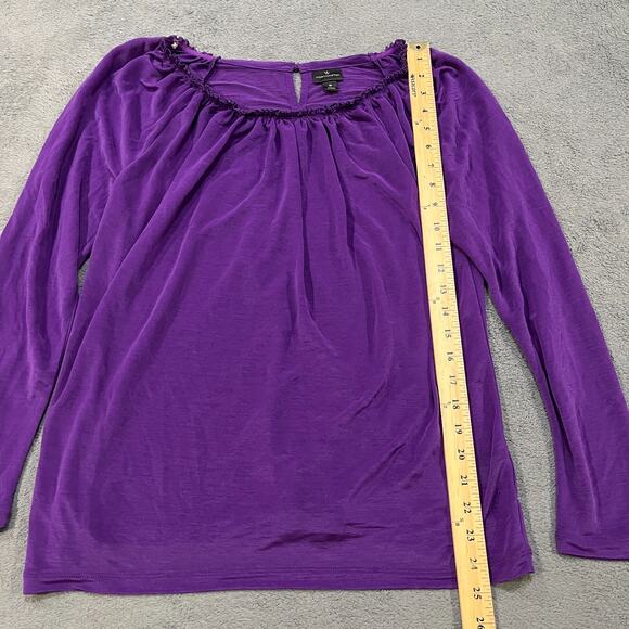 Worthington Purple Pullover Ruffled Neck Long Sleeve Blouse Women’s Size Medium - Picture 2 of 10